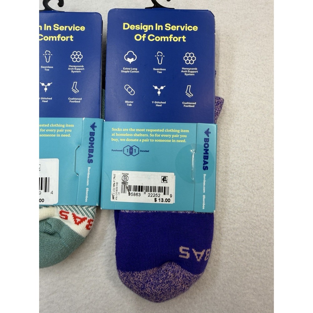 3 Pairs Bombas Marls & Tri-block Ankle Socks Violet Green Women's Small 4-7.5 - Picture 9 of 9
